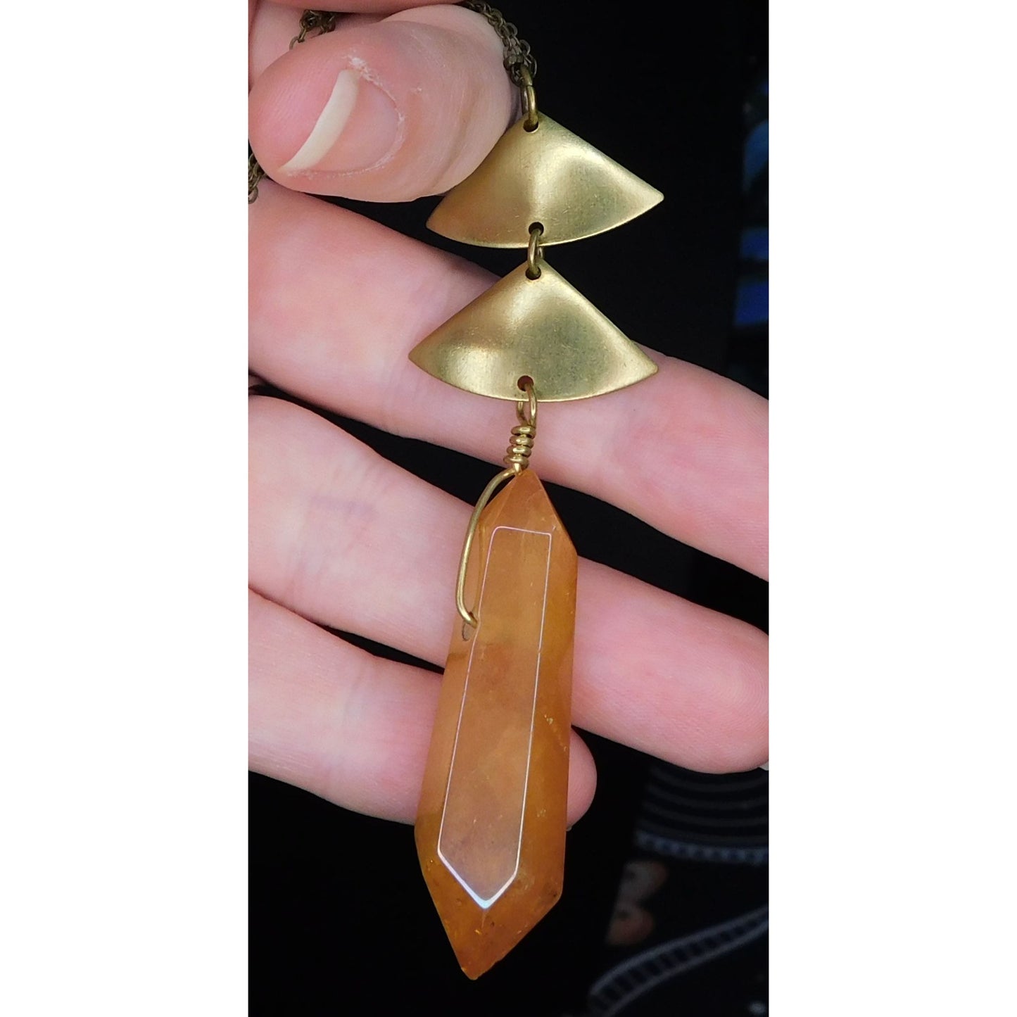 Abstract Geometric Necklace With Orange Stone Pillar