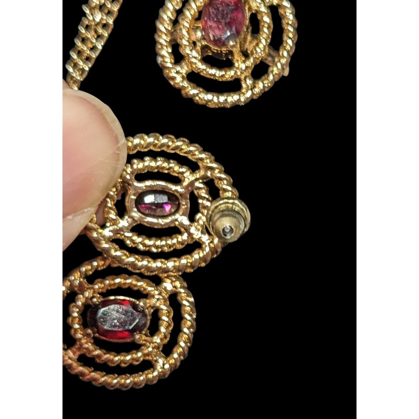 Vintage Garnet Gold Tone Demi Parure (Earrings, Necklace, Ring)