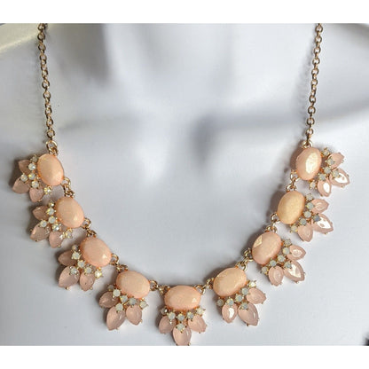 Elegant Rose Gold Tone Necklace With Peach & Opal Tone Gems