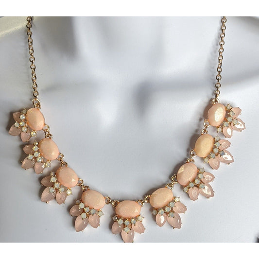 Elegant Rose Gold Tone Necklace With Peach & Opal Tone Gems