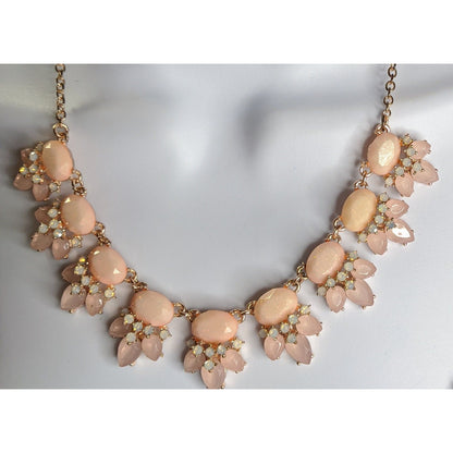 Elegant Rose Gold Tone Necklace With Peach & Opal Tone Gems
