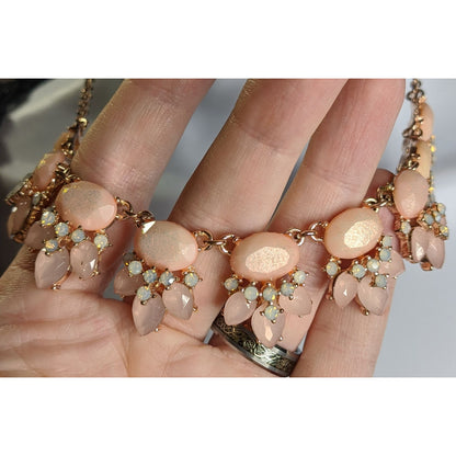 Elegant Rose Gold Tone Necklace With Peach & Opal Tone Gems
