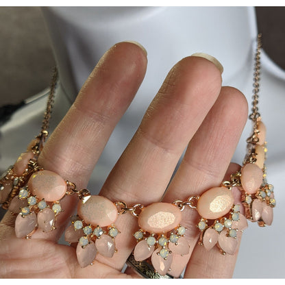 Elegant Rose Gold Tone Necklace With Peach & Opal Tone Gems
