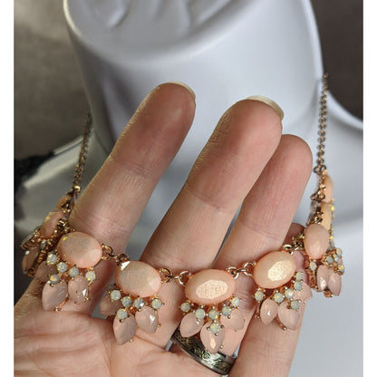 Elegant Rose Gold Tone Necklace With Peach & Opal Tone Gems
