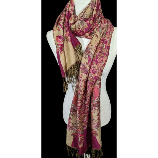 Elegant Pink And Cream Floral Cashmere Scarf