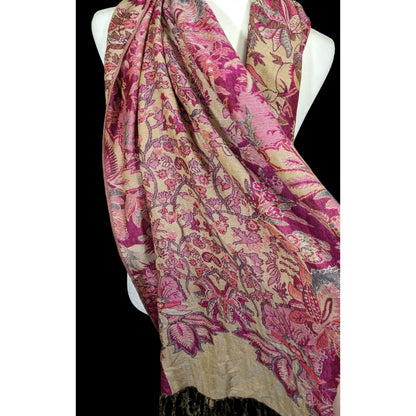 Elegant Pink And Cream Floral Cashmere Scarf