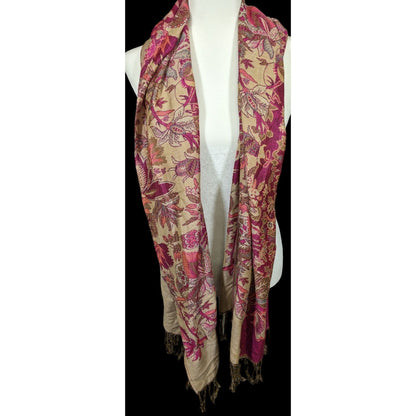 Elegant Pink And Cream Floral Cashmere Scarf