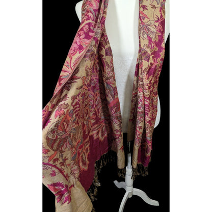 Elegant Pink And Cream Floral Cashmere Scarf