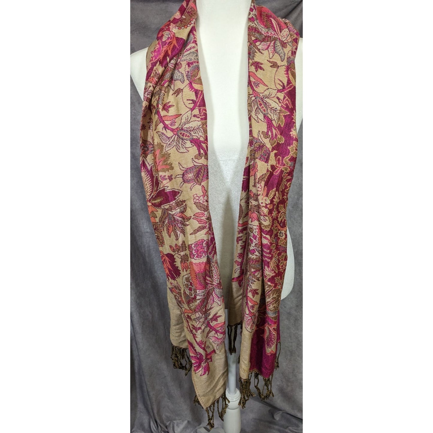 Elegant Pink And Cream Floral Cashmere Scarf