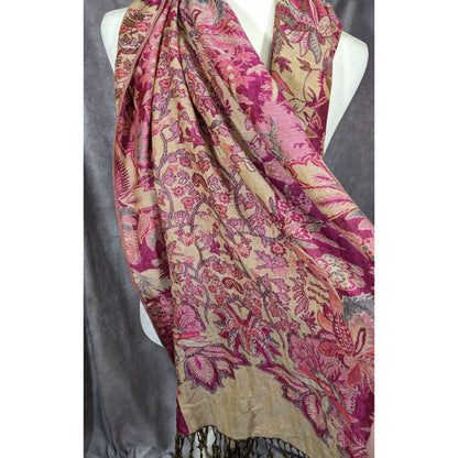 Elegant Pink And Cream Floral Cashmere Scarf