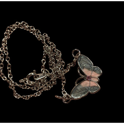 Fairycore Butterfly Pendant Necklace With Pink And Silver Tone Shimmer Enamel