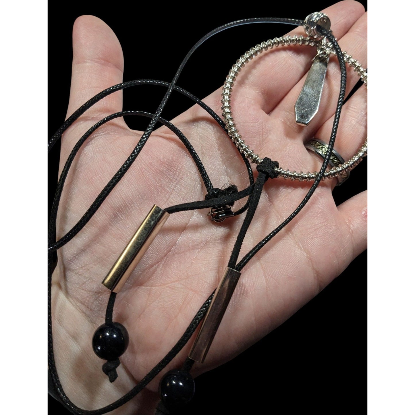 Brutalist Abstract Dangling Hoop Tassel Necklace