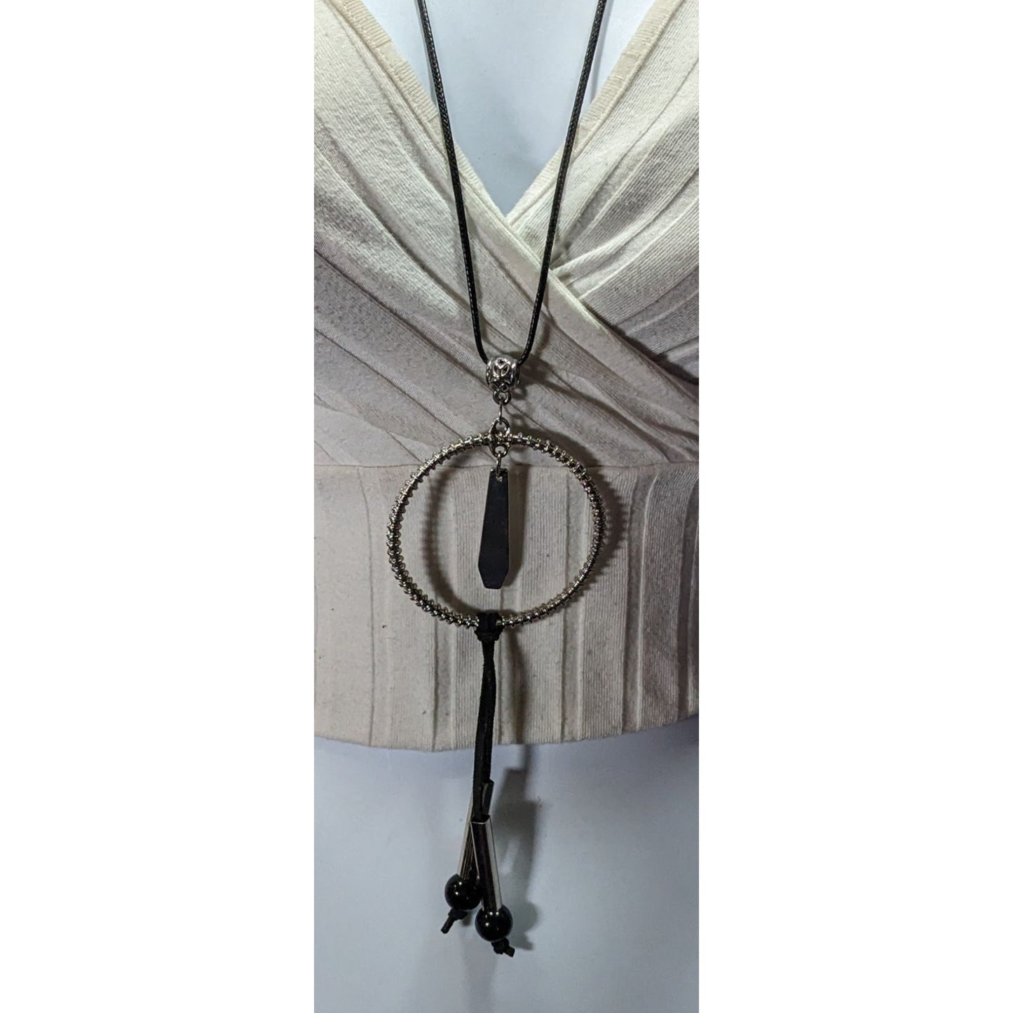 Brutalist Abstract Dangling Hoop Tassel Necklace