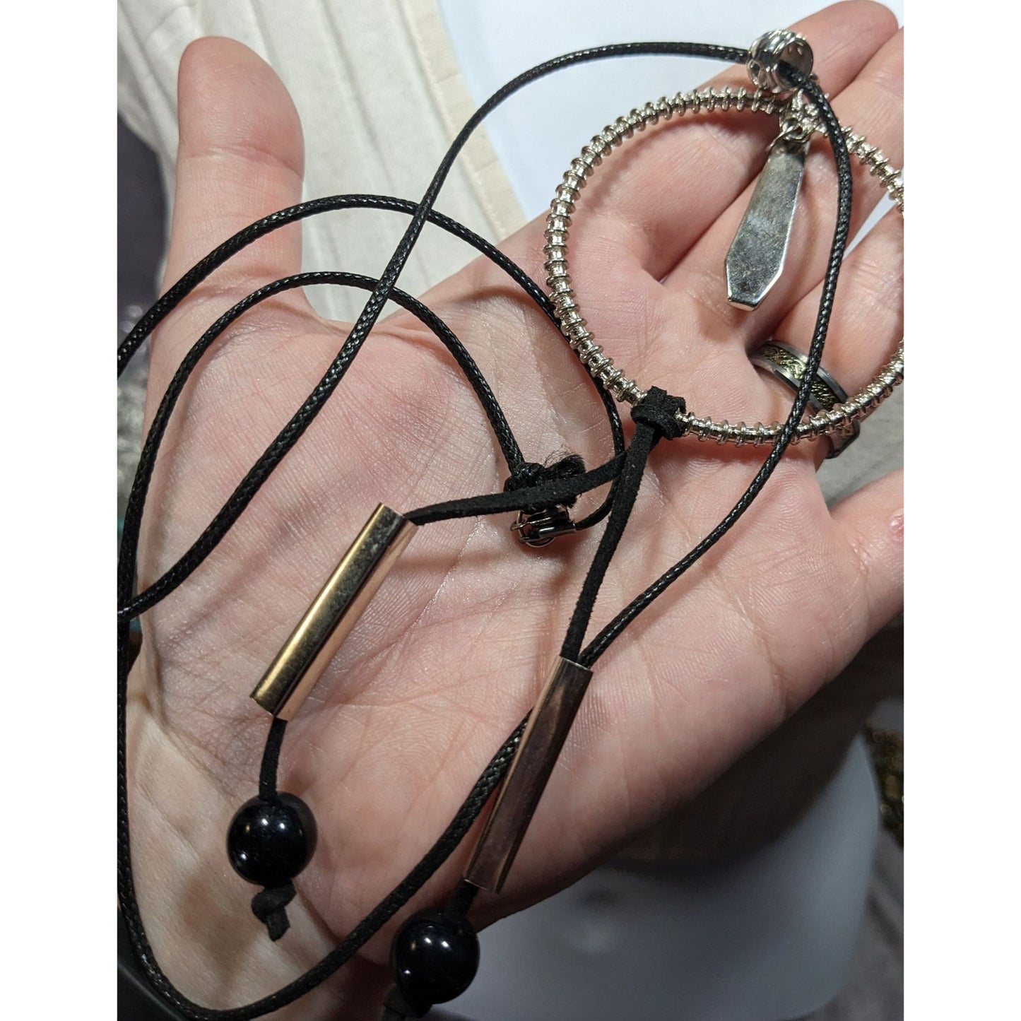 Brutalist Abstract Dangling Hoop Tassel Necklace