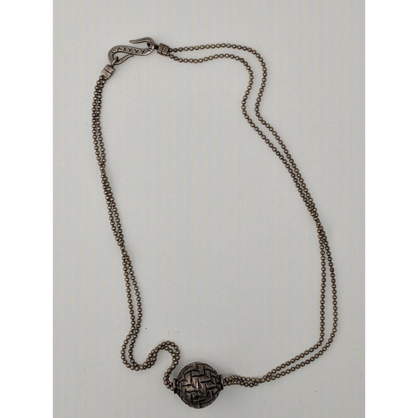 Bohemian Basket Weave Texture Single Bead Pendant Necklace On Double Chain