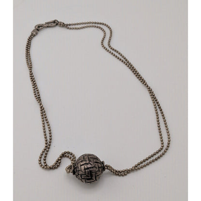 Bohemian Basket Weave Texture Single Bead Pendant Necklace On Double Chain