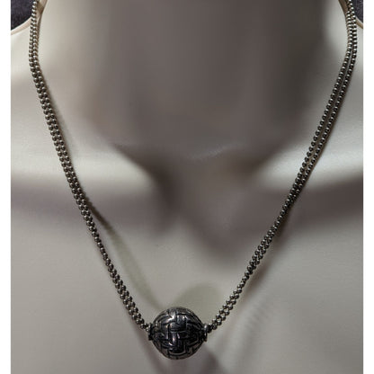 Bohemian Basket Weave Texture Single Bead Pendant Necklace On Double Chain