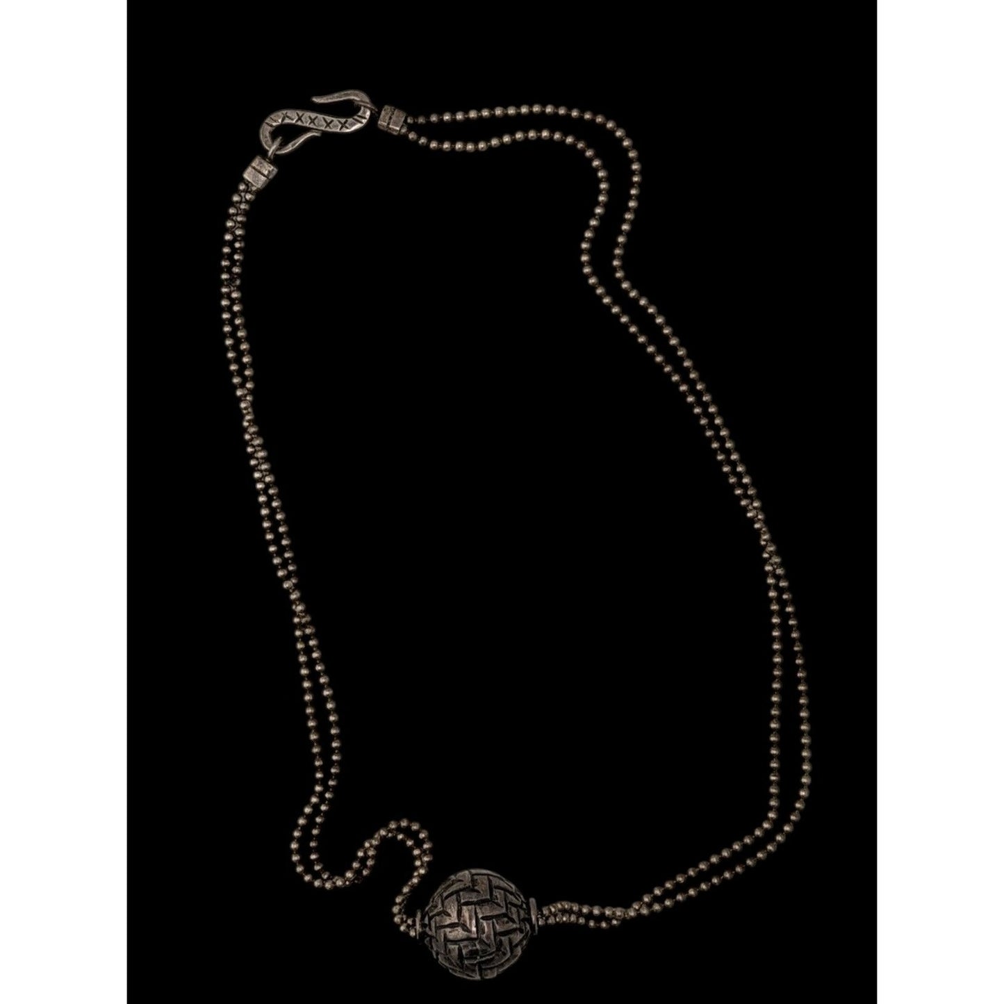 Bohemian Basket Weave Texture Single Bead Pendant Necklace On Double Chain