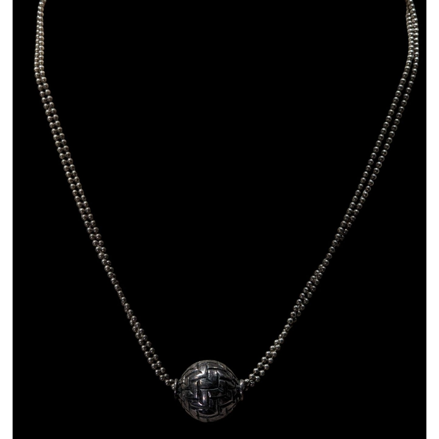 Bohemian Basket Weave Texture Single Bead Pendant Necklace On Double Chain