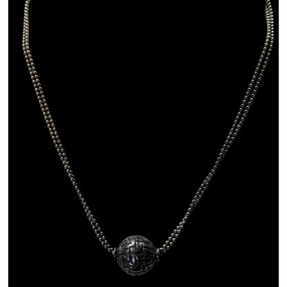 Bohemian Basket Weave Texture Single Bead Pendant Necklace On Double Chain