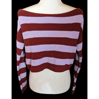 Urban Outfitters Maxine Red And Purple Striped Cropped Sweater