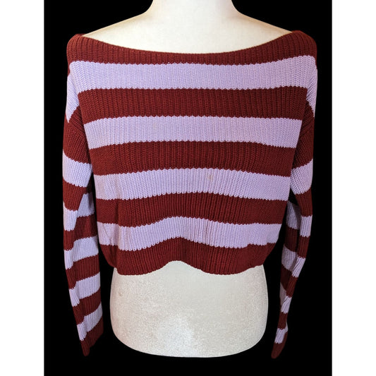 Urban Outfitters Maxine Red And Purple Striped Cropped Sweater