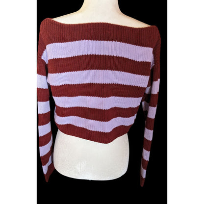 Urban Outfitters Maxine Red And Purple Striped Cropped Sweater
