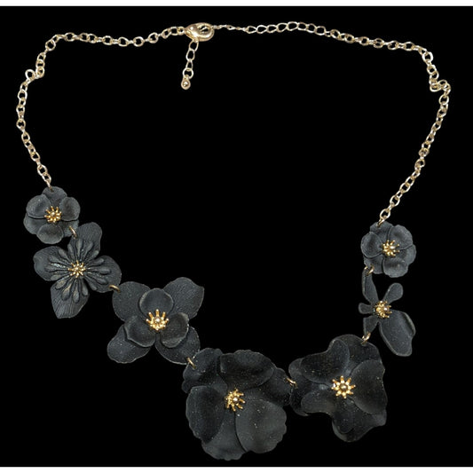Whimsygoth Floral Black And Gold Tone Statement Necklace