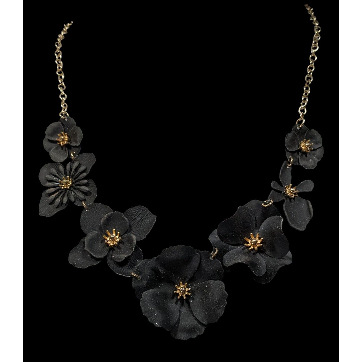 Whimsygoth Floral Black And Gold Tone Statement Necklace