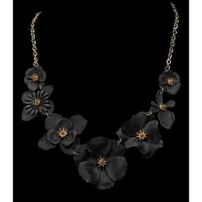 Whimsygoth Floral Black And Gold Tone Statement Necklace