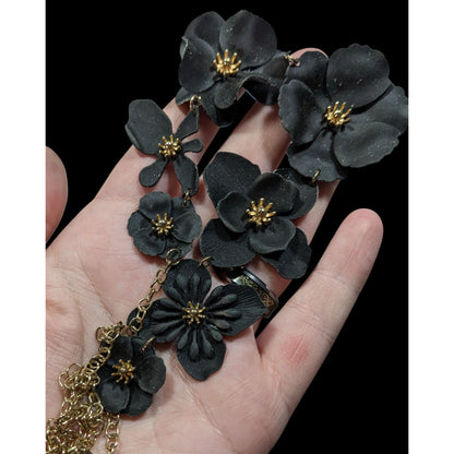 Whimsygoth Floral Black And Gold Tone Statement Necklace
