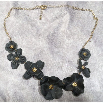 Whimsygoth Floral Black And Gold Tone Statement Necklace