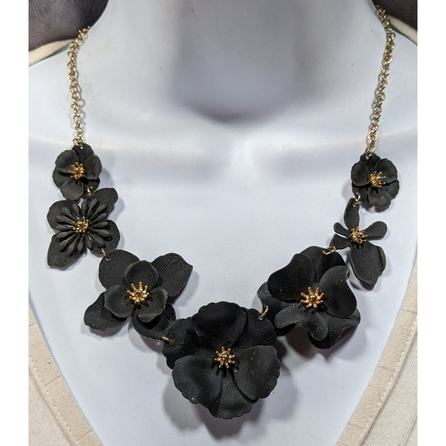 Whimsygoth Floral Black And Gold Tone Statement Necklace