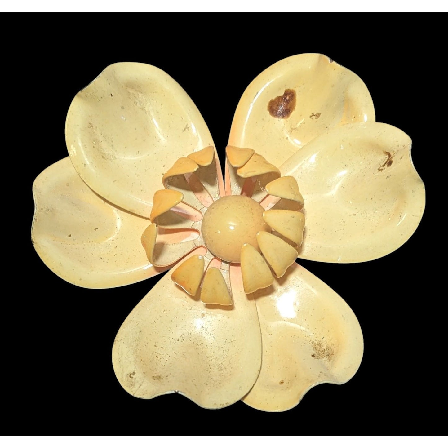 Vintage Large Yellow Metal Flower  Brooch