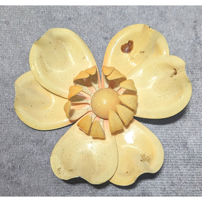 Vintage Large Yellow Metal Flower  Brooch