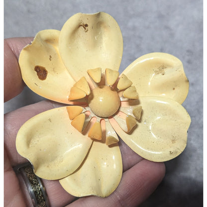 Vintage Large Yellow Metal Flower  Brooch