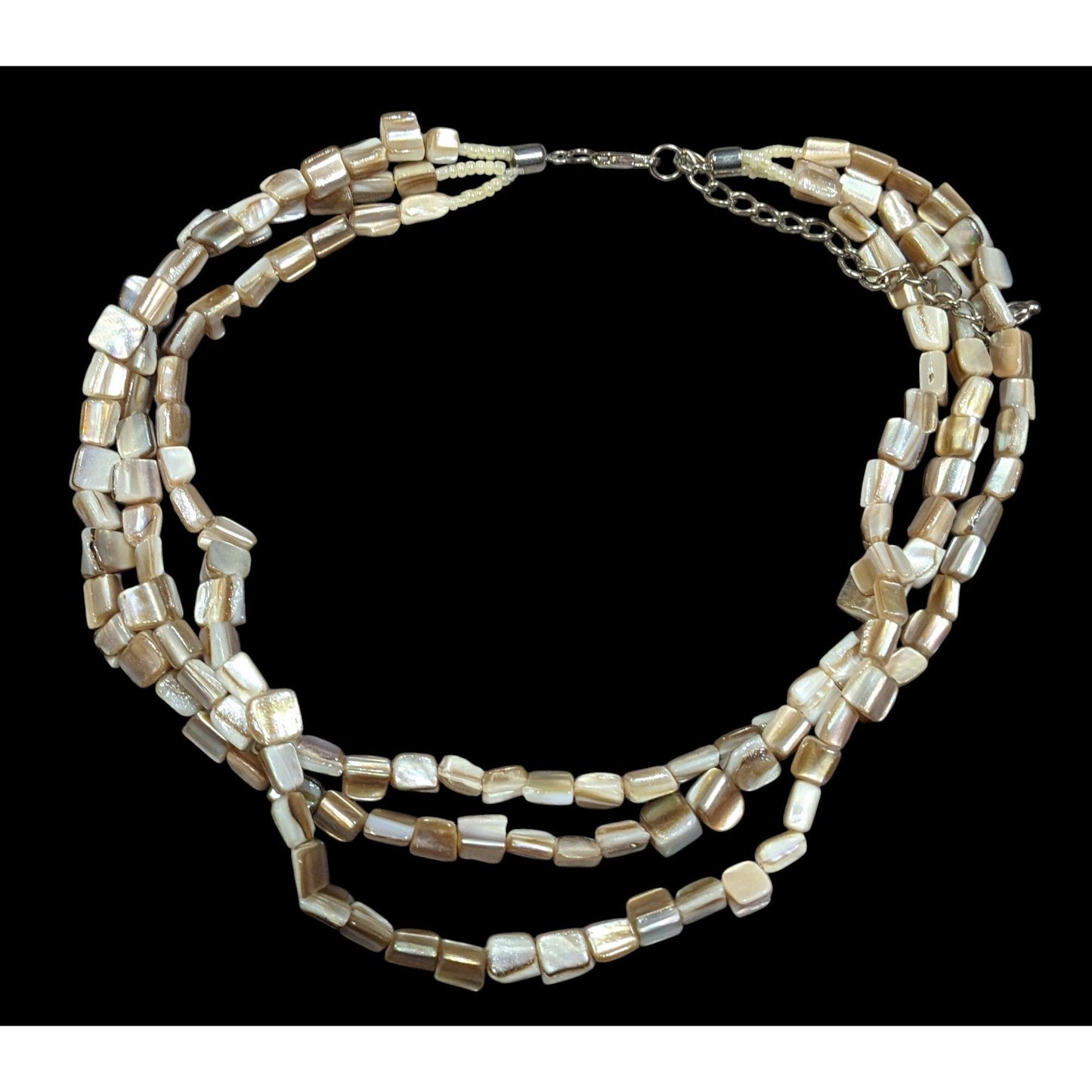 Multilayer Tan Shell Piece Beaded Necklace
