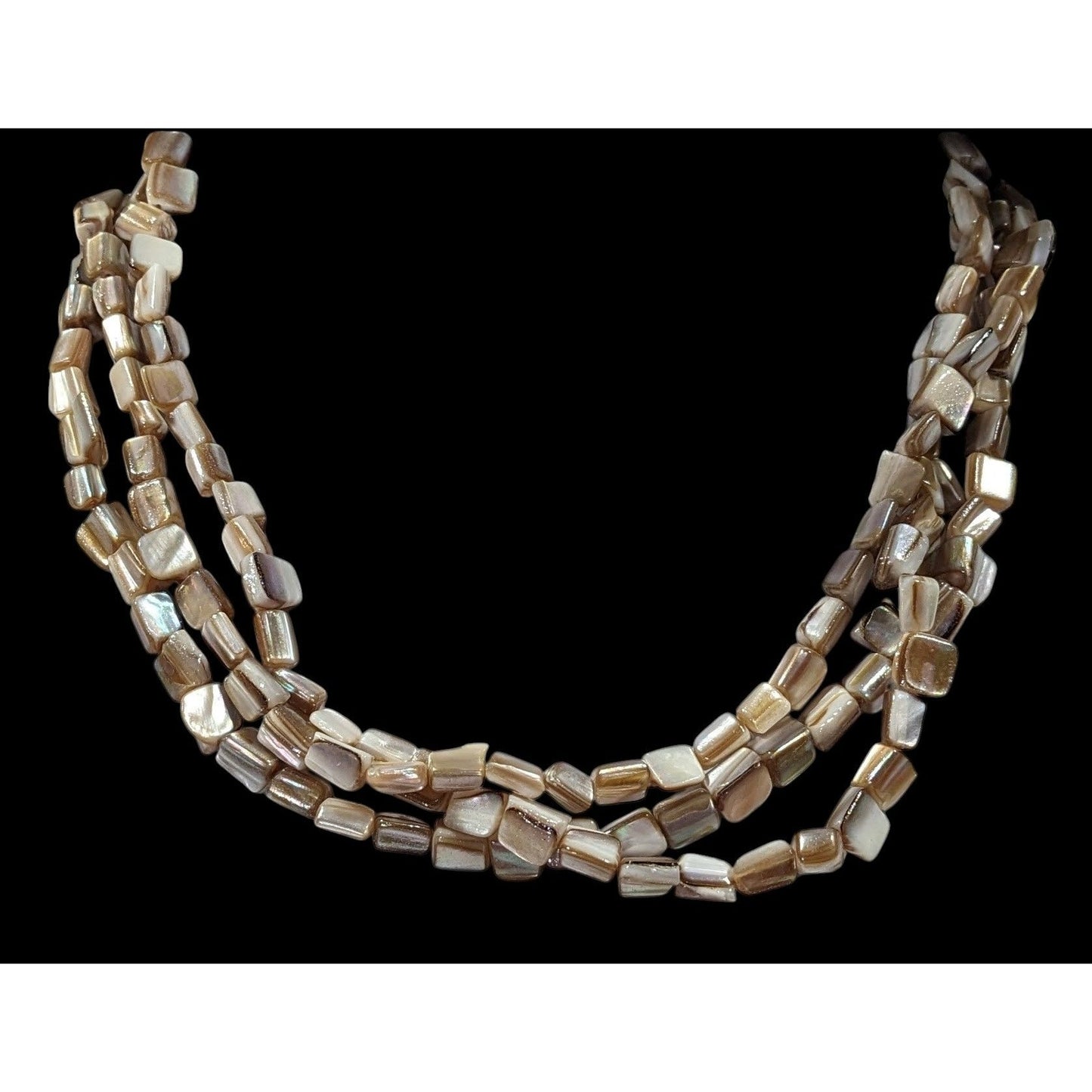 Multilayer Tan Shell Piece Beaded Necklace