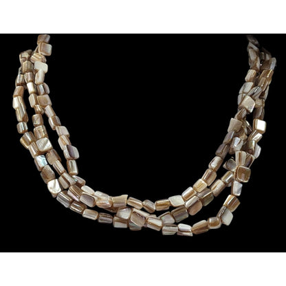 Multilayer Tan Shell Piece Beaded Necklace