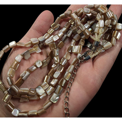 Multilayer Tan Shell Piece Beaded Necklace