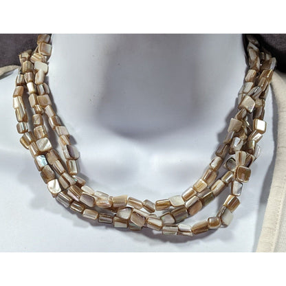 Multilayer Tan Shell Piece Beaded Necklace