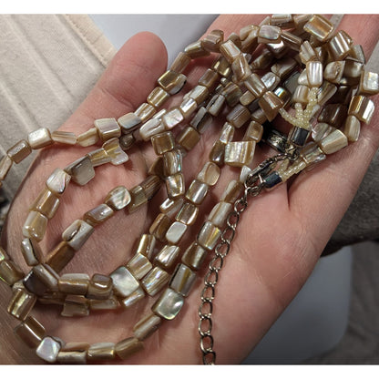 Multilayer Tan Shell Piece Beaded Necklace