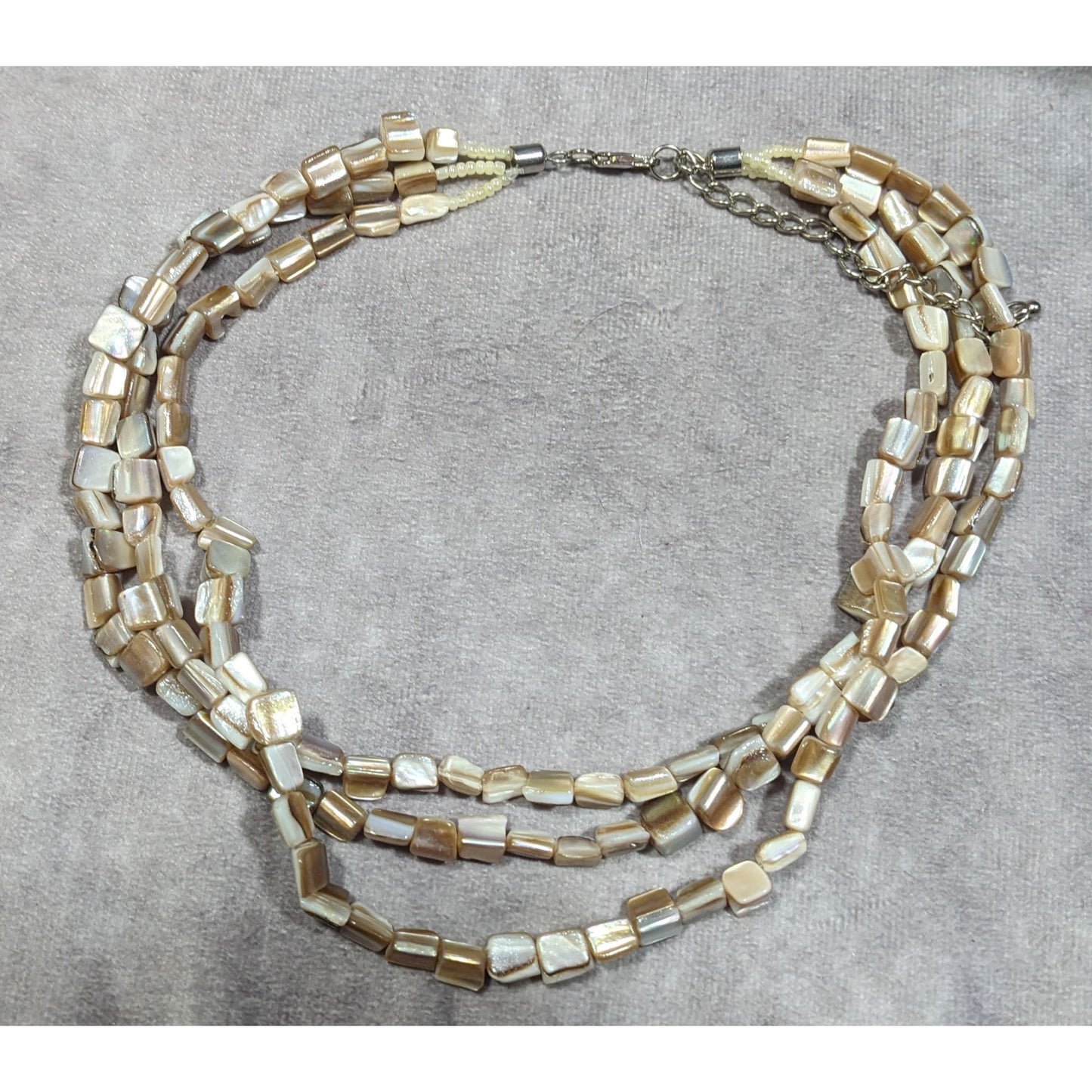 Multilayer Tan Shell Piece Beaded Necklace
