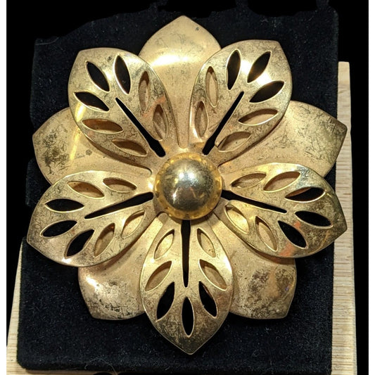 Vintage Floral Large Gold Tone Layered Flower Brooch