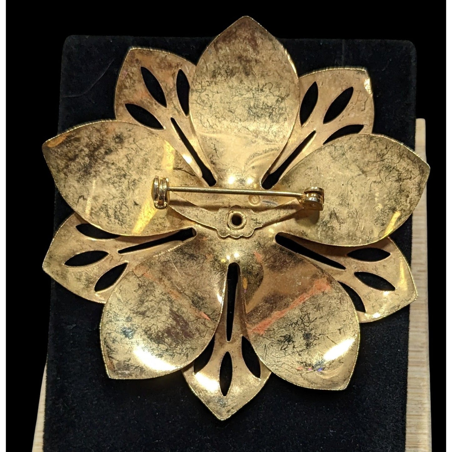 Vintage Floral Large Gold Tone Layered Flower Brooch