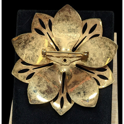 Vintage Floral Large Gold Tone Layered Flower Brooch