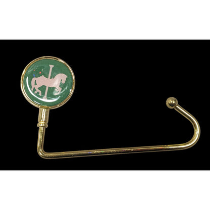 Whimsical Carousel Horse Green And Gold Tone Purse Hanger