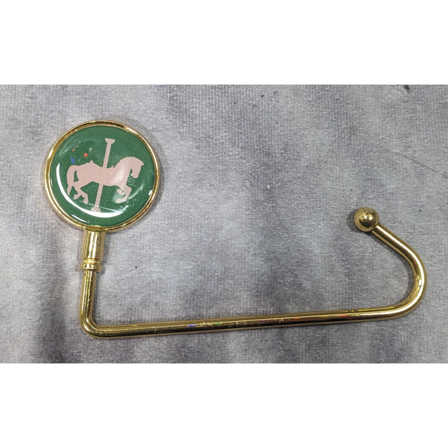 Whimsical Carousel Horse Green And Gold Tone Purse Hanger