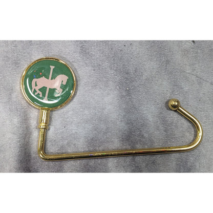Whimsical Carousel Horse Green And Gold Tone Purse Hanger