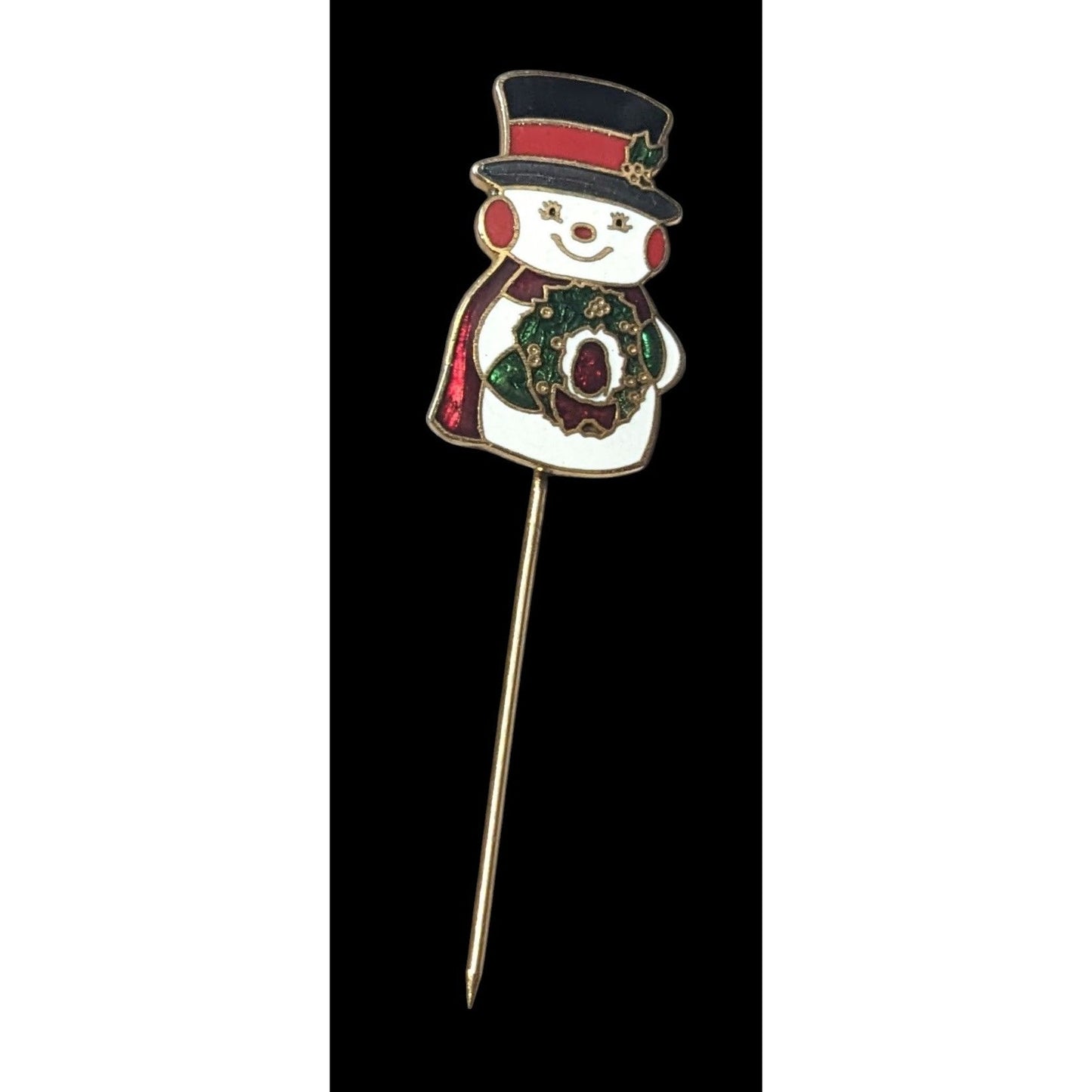 Vintage Gold And White Holiday Snowman Stick Pin